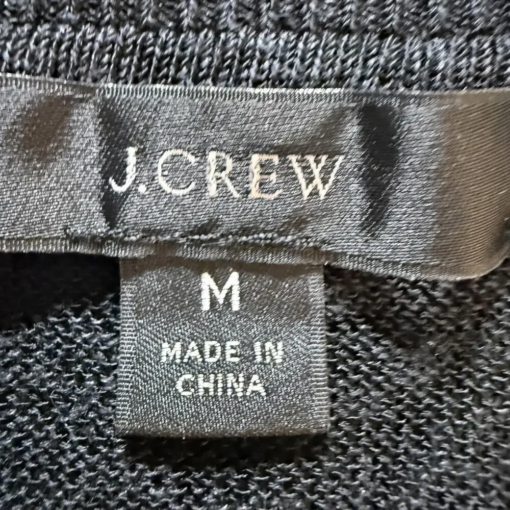 J.CREW Linen/Viscose Lightweight V Neck Black‎ Sweater Side Buttons SZ M Preppy